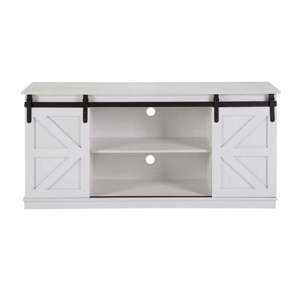 White 65 Inch TV Stand with Sliding Barn Doors and Storage W43075