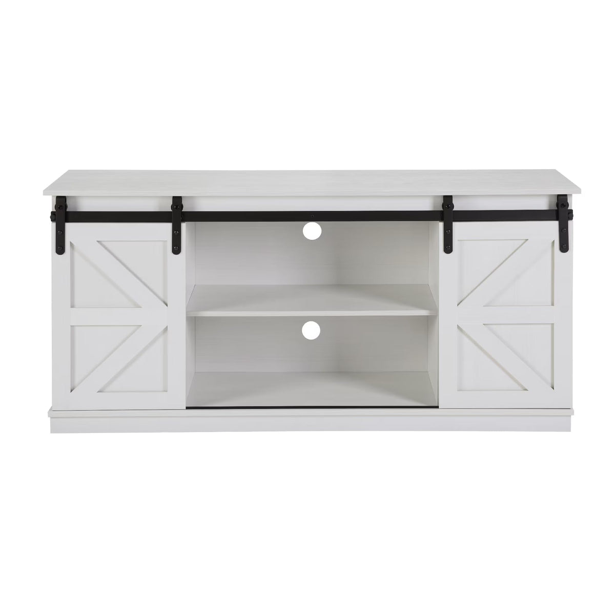 White 65 Inch TV Stand with Sliding Barn Doors and Storage W43075