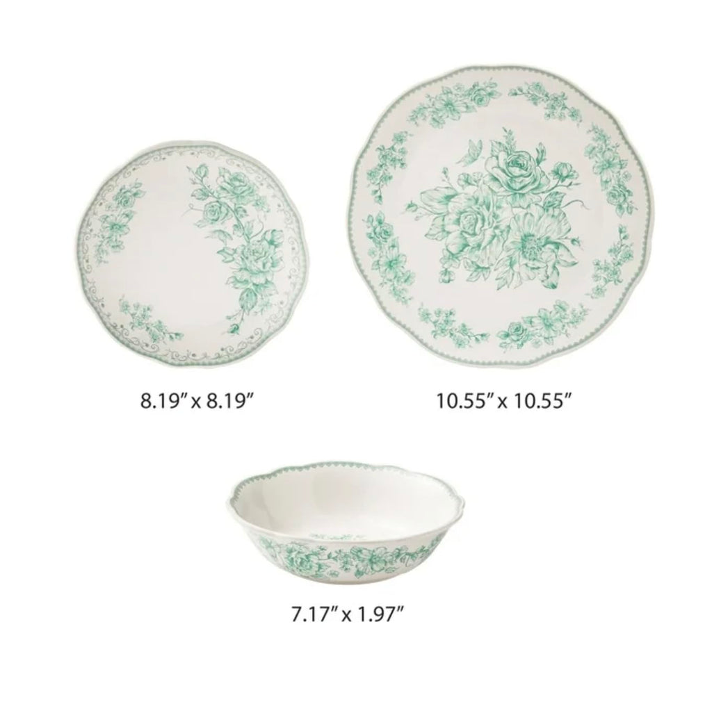 12-Piece Green Stoneware Dinnerware Set D12737