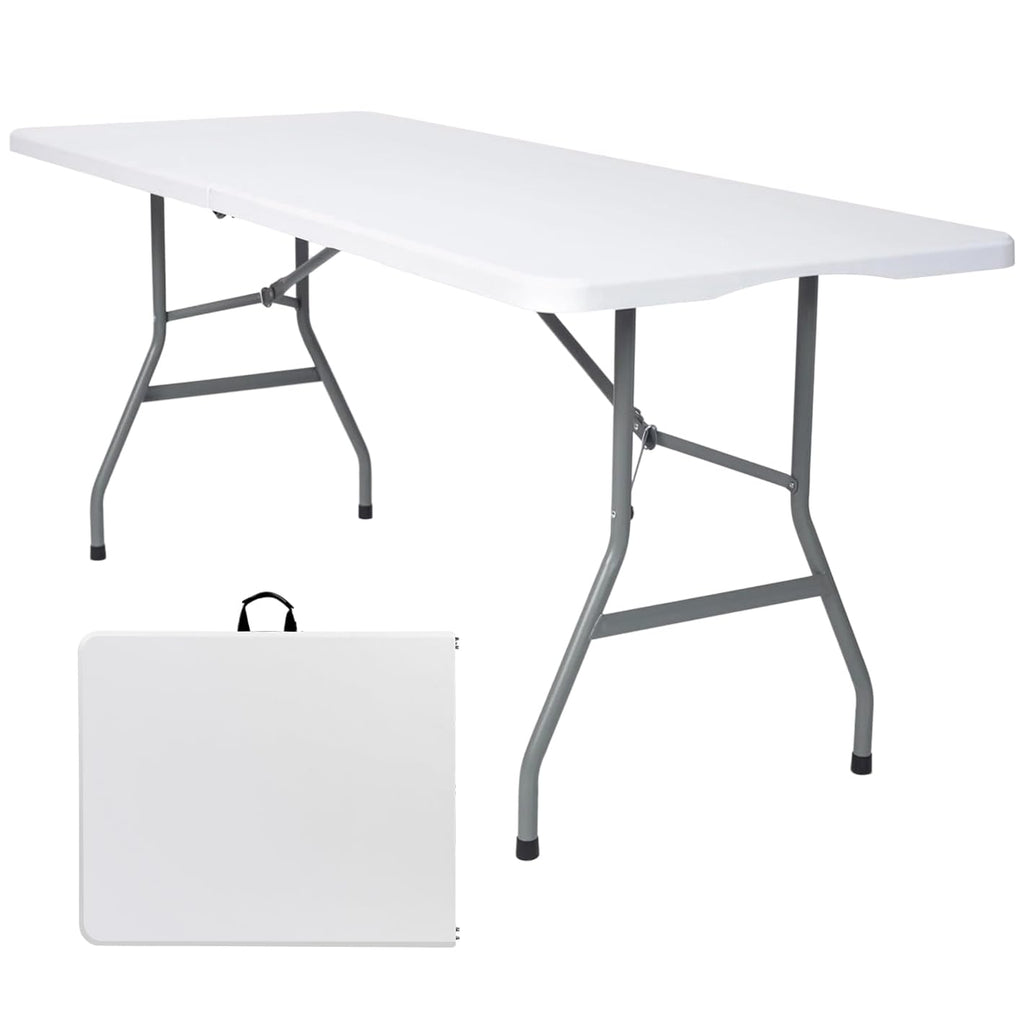 White 6FT Folding Plastic Utility Table with Steel Legs Q340