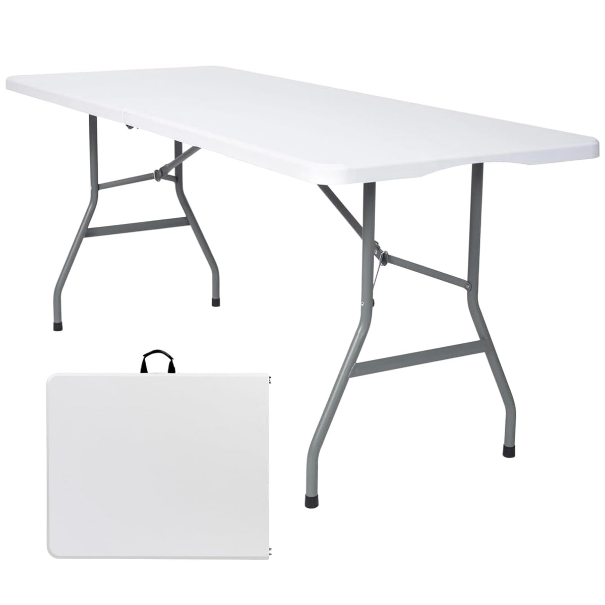 White 6FT Folding Plastic Utility Table with Steel Legs Q340
