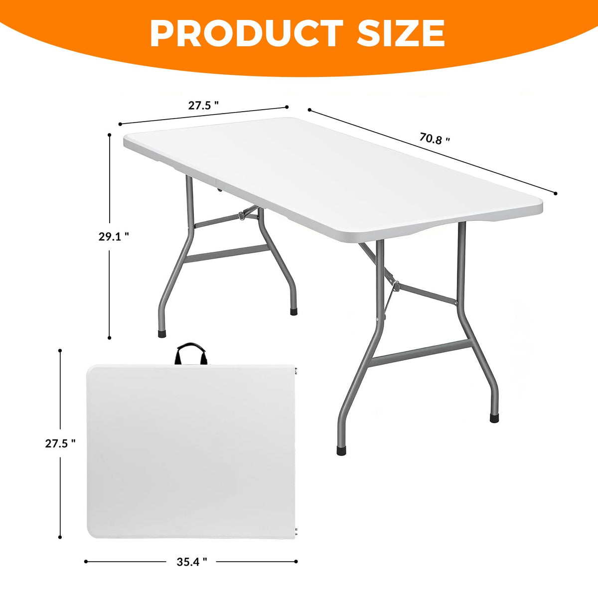 White 6FT Folding Plastic Utility Table with Steel Legs Q340