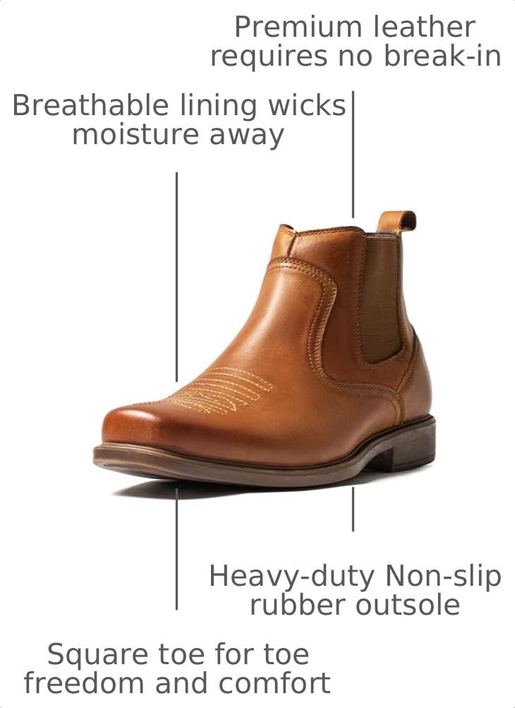 Cowboy Boots for Men Square Toe Leather Ankle Western Chelsea Slip On Boots L439930