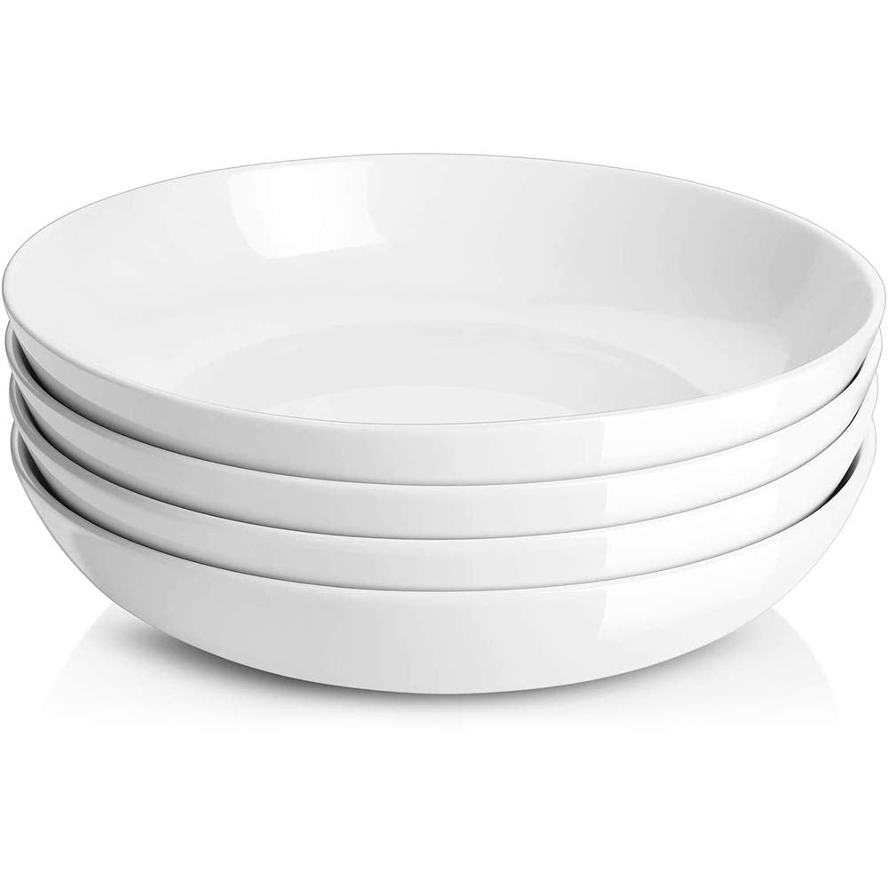 9.75" White Ceramic Pasta Bowls Set of 4 Y5229