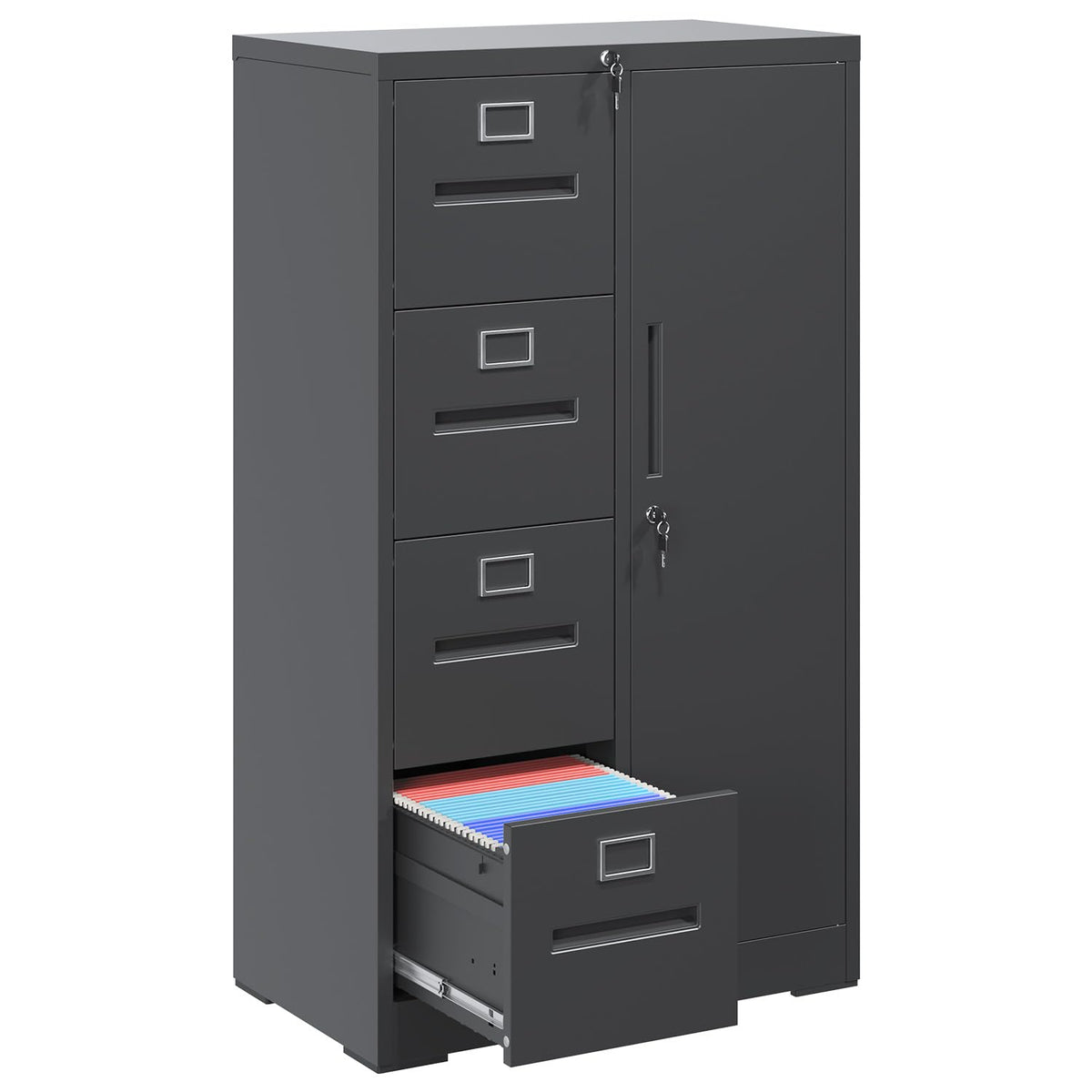 4 Drawer Black Vertical File Cabinet with Lock F720