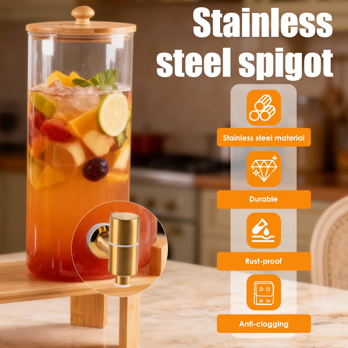 2 Gallon 2 Pack Glass Drink Dispenser with Wood Stand H4952