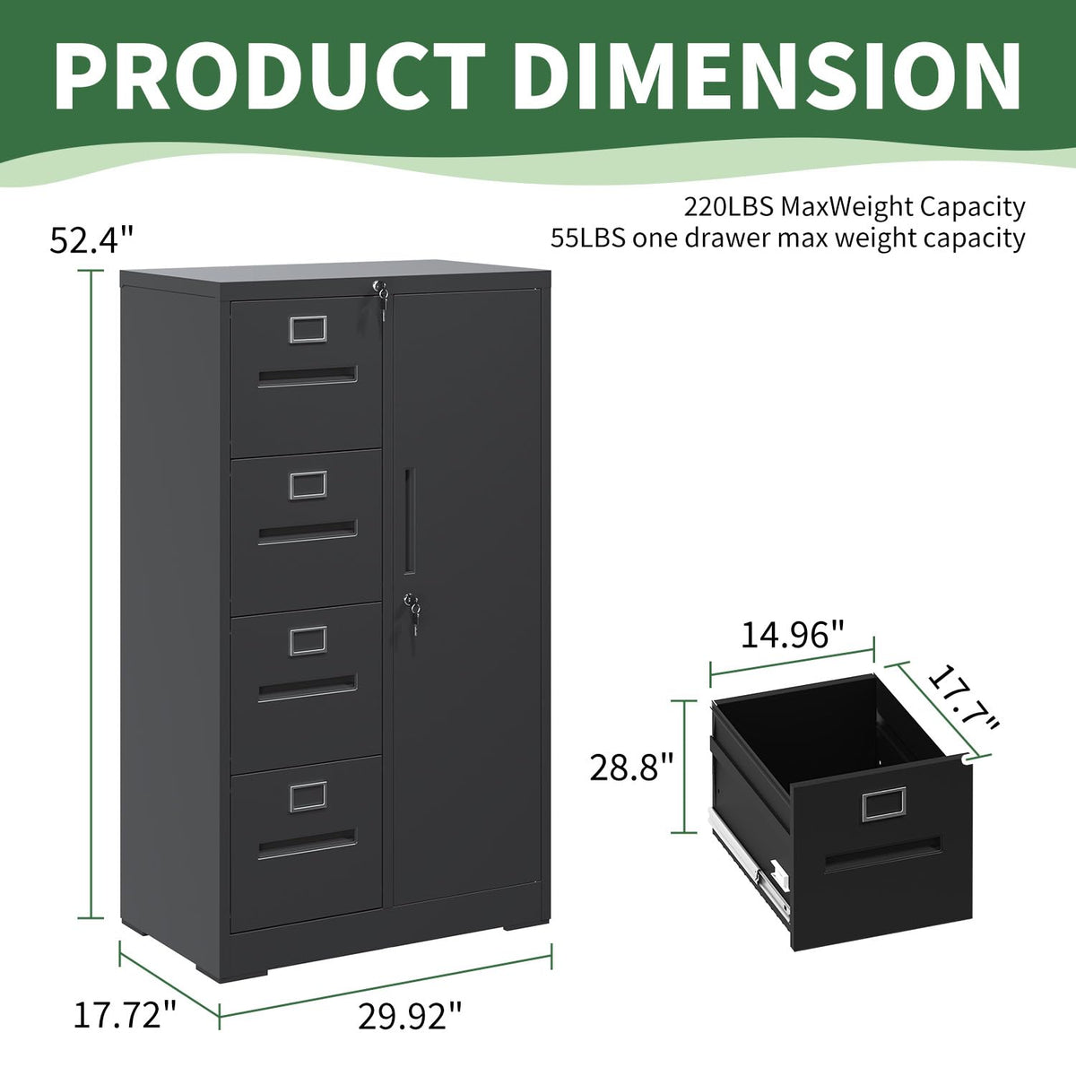 4 Drawer Black Vertical File Cabinet with Lock F720