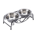 Double Stainless Steel Elevated Dog Bowls with Iron Stand O32648