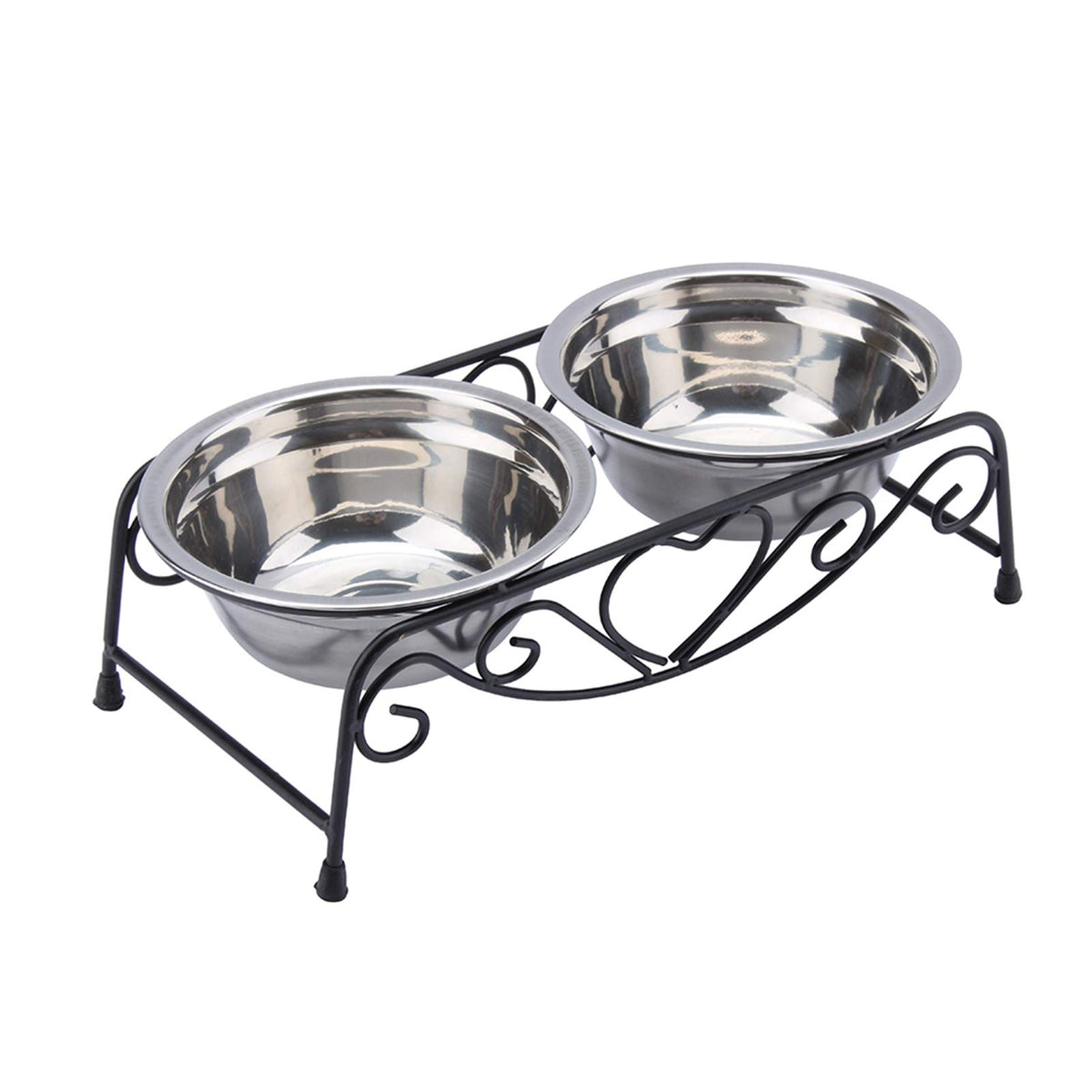 Double Stainless Steel Elevated Dog Bowls with Iron Stand O32648