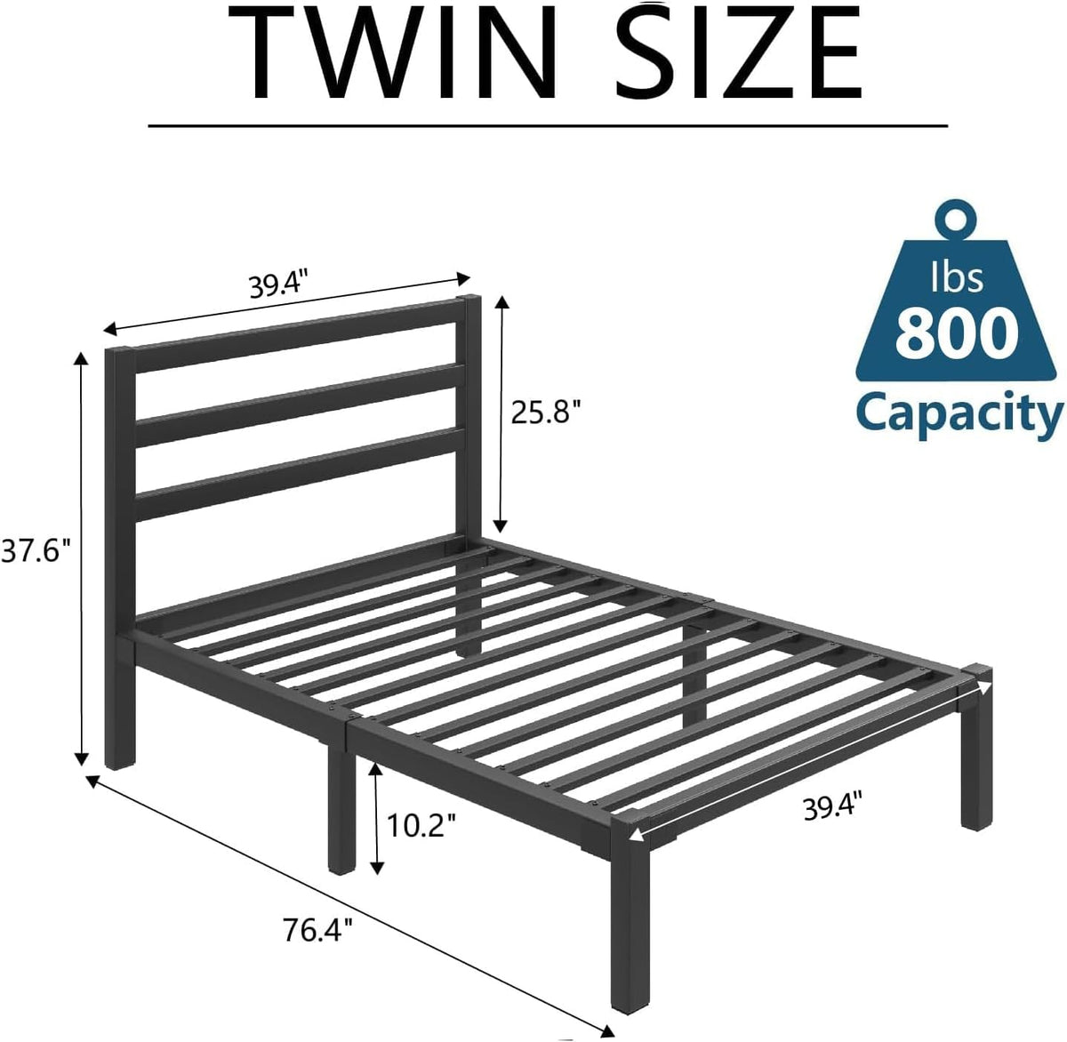 Twin Size Black Metal Bed Frame with Headboard M817964