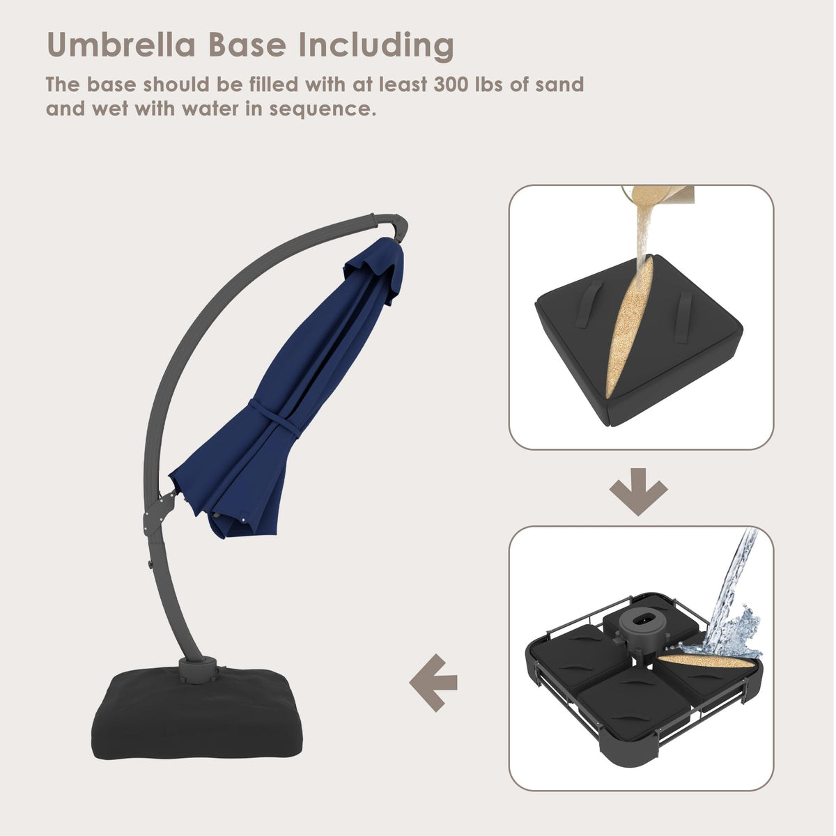 11FT Navy Blue Aluminum Cantilever Patio Umbrella with Base J921391