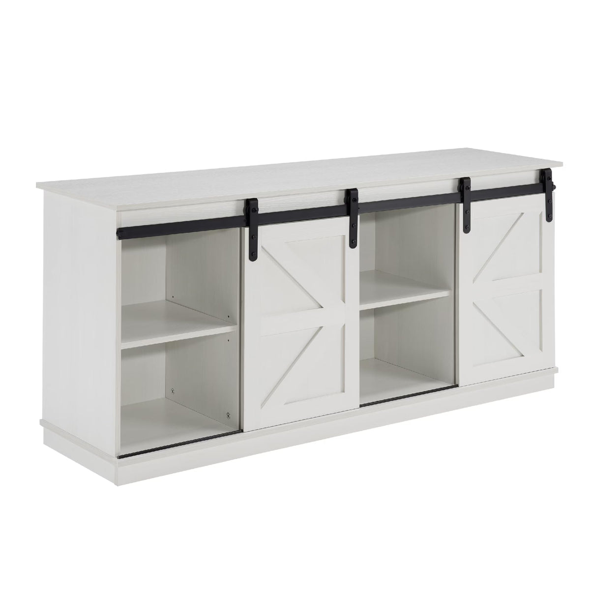 White 65 Inch TV Stand with Sliding Barn Doors and Storage W43075