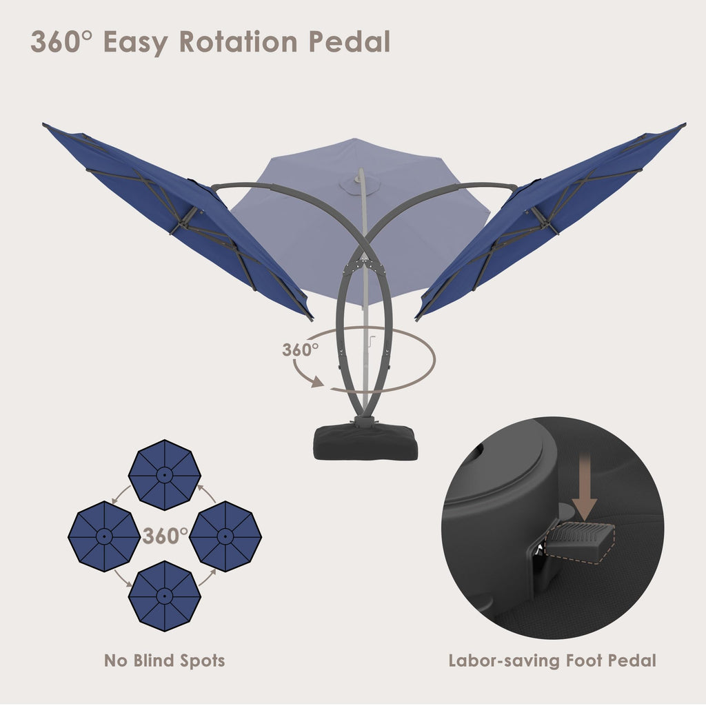 11FT Navy Blue Aluminum Cantilever Patio Umbrella with Base J921391