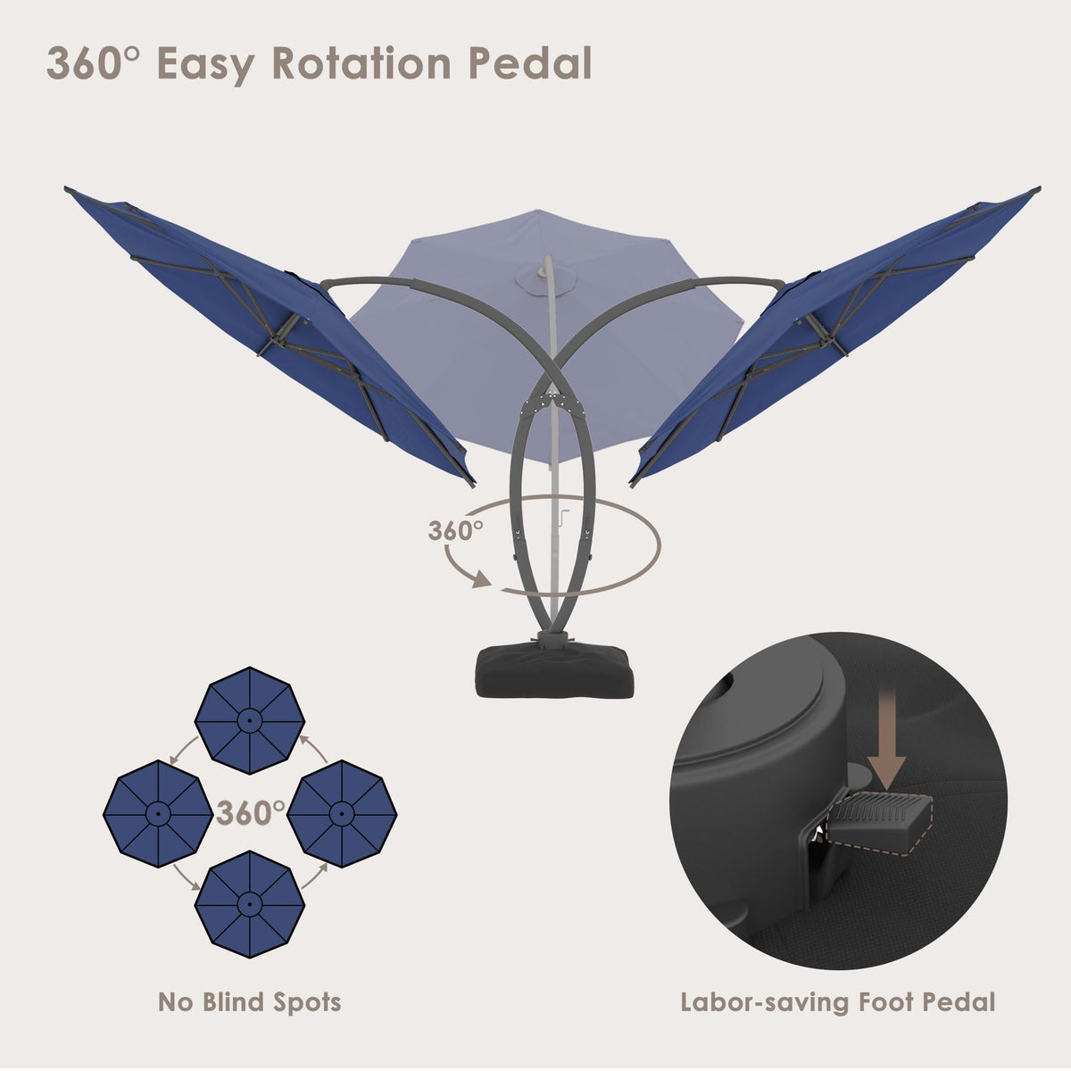 11FT Navy Blue Aluminum Cantilever Patio Umbrella with Base J921391