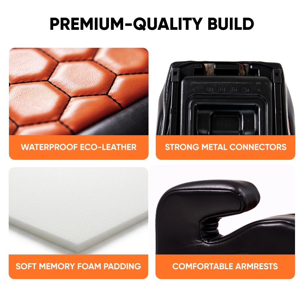 Black-Brown Backless Booster Seat with Latch and Waterproof Eco-Leather Seat Protector 2-Piece Set Z23825