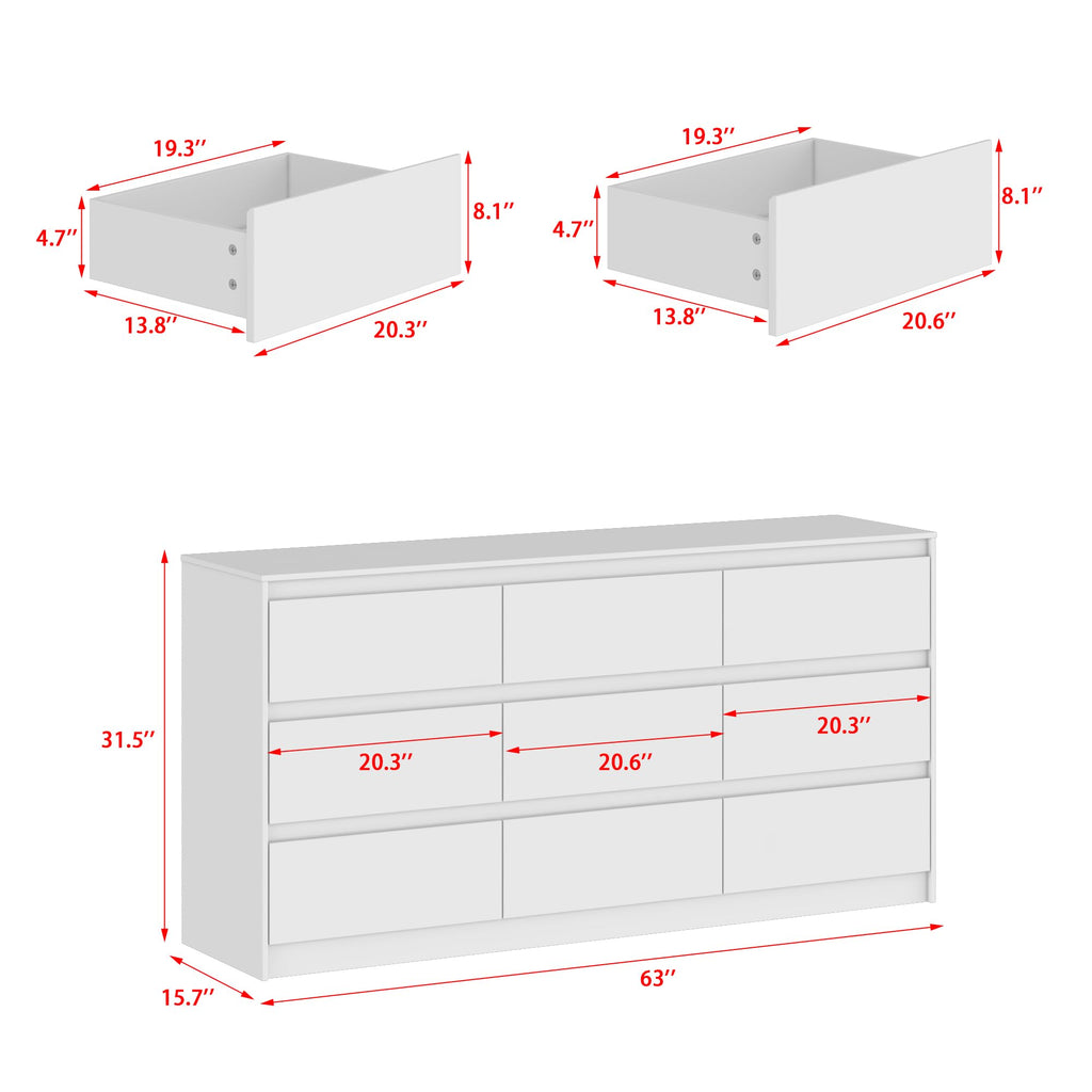 White 9 Drawer Wood Dresser K870759