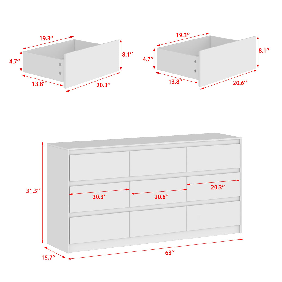 White 9 Drawer Wood Dresser K870759