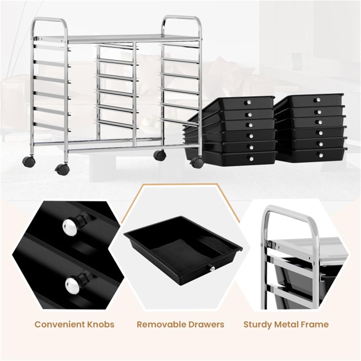 12 Drawer Rolling Storage Cart with Wheels Y980531