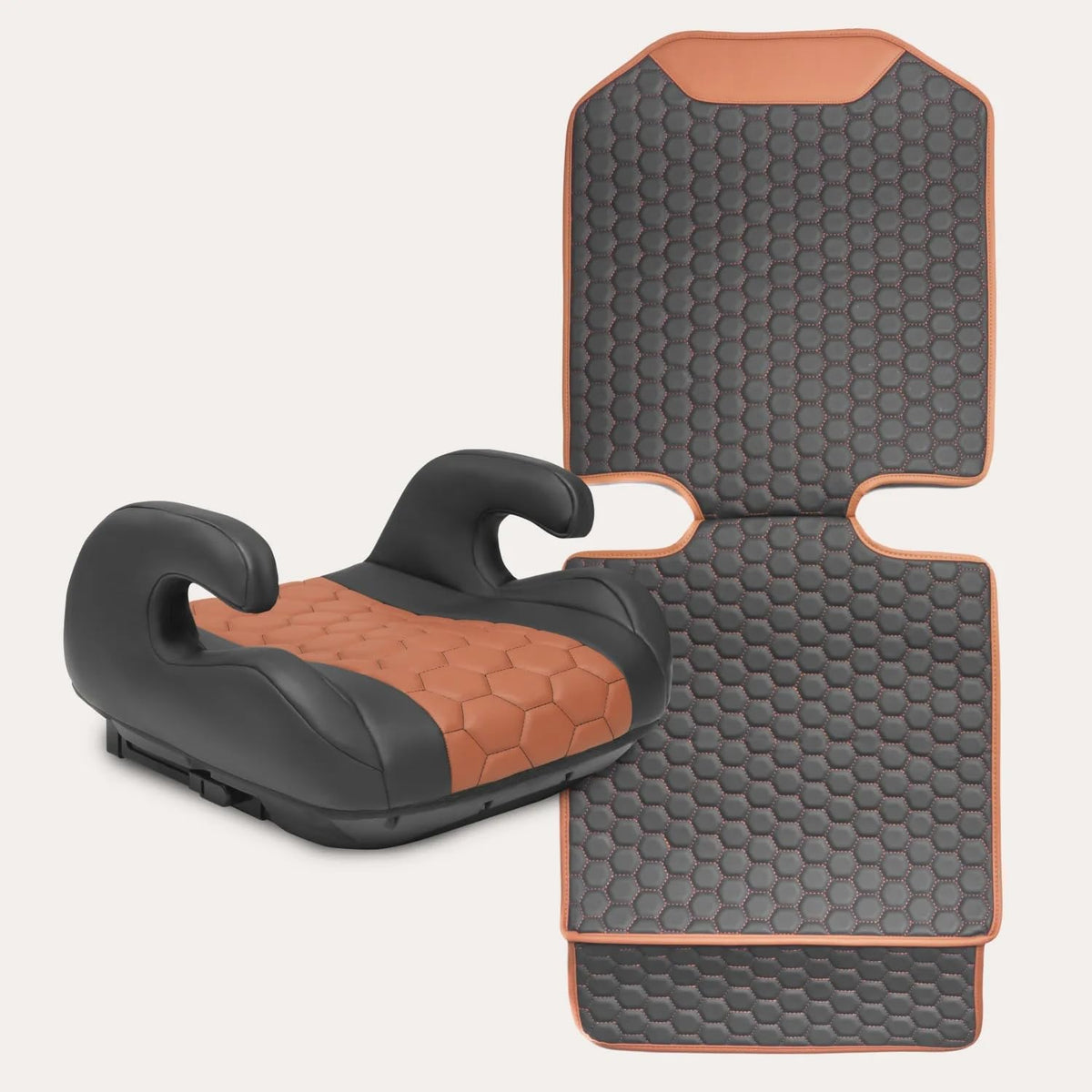 Black-Brown Backless Booster Seat with Latch and Waterproof Eco-Leather Seat Protector 2-Piece Set Z23825