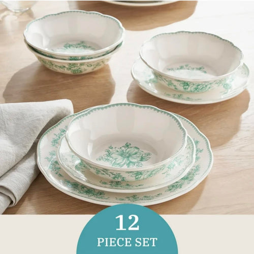 12-Piece Green Stoneware Dinnerware Set D12737