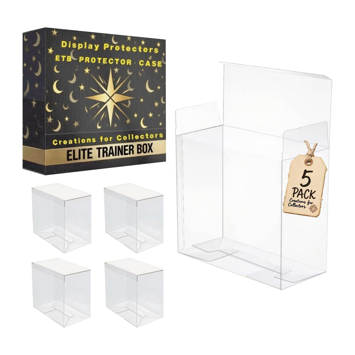 5 Pack 0.5mm Thick Crystal Clear PET Plastic Stackable Display Case X6123