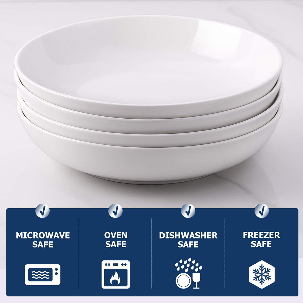 9.75" White Ceramic Pasta Bowls Set of 4 Y5229