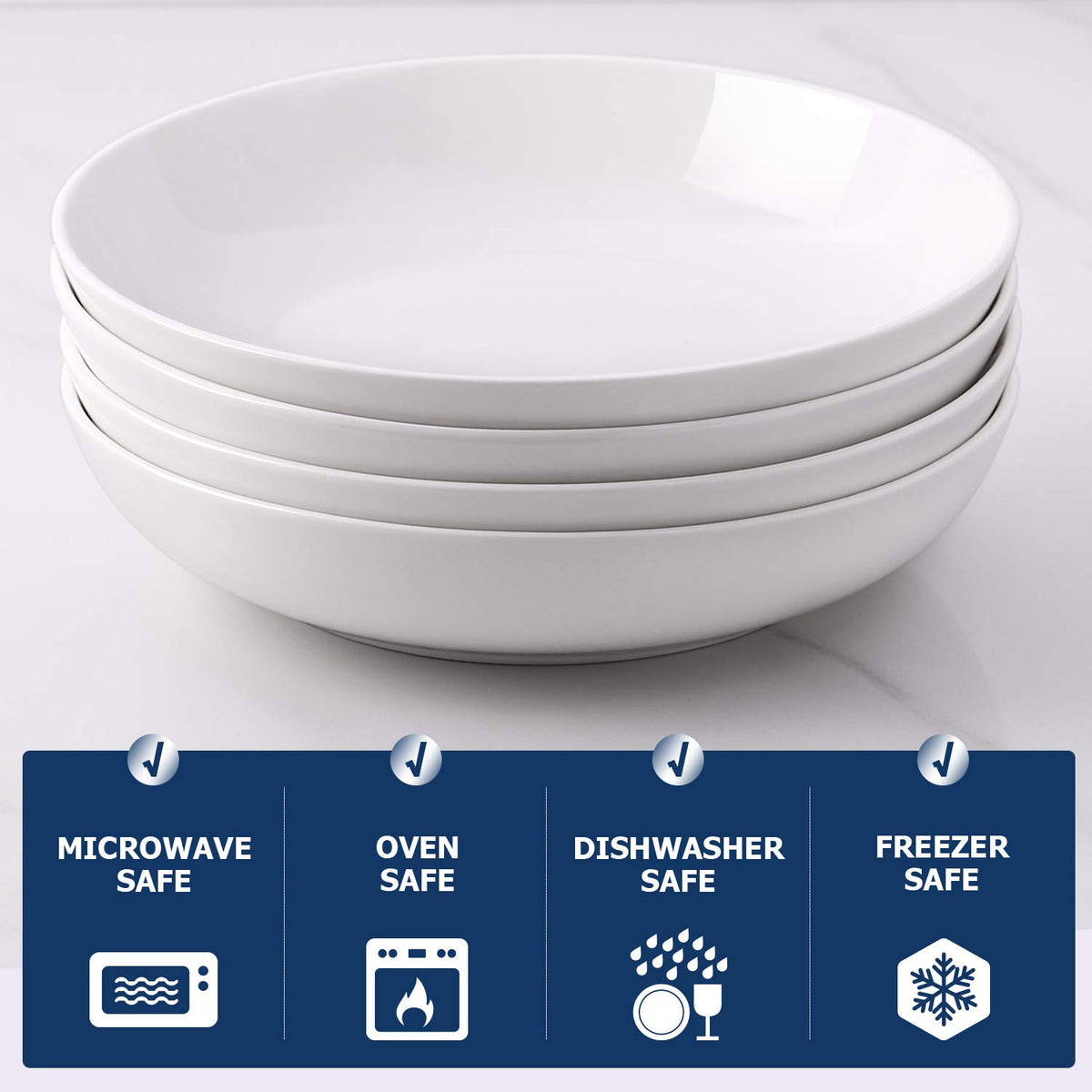 9.75" White Ceramic Pasta Bowls Set of 4 Y5229