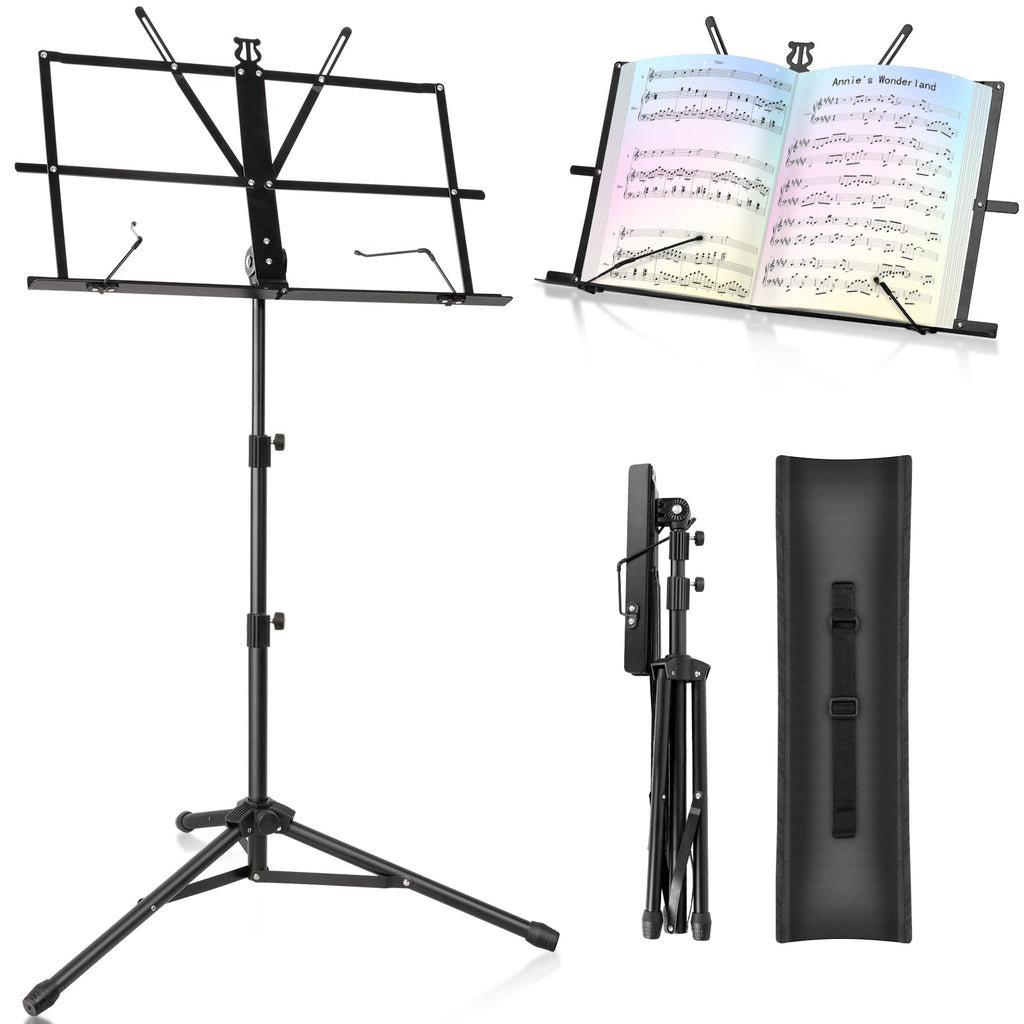 Black Adjustable Metal Music Stand with Carrying Bag S54029
