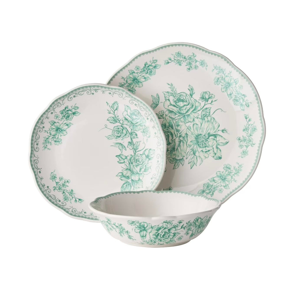12-Piece Green Stoneware Dinnerware Set D12737