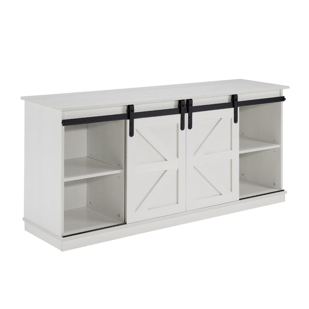 White 65 Inch TV Stand with Sliding Barn Doors and Storage W43075