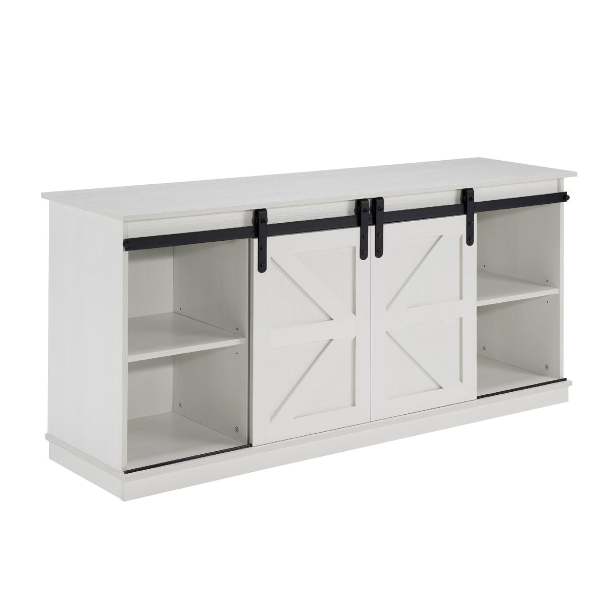 White 65 Inch TV Stand with Sliding Barn Doors and Storage W43075