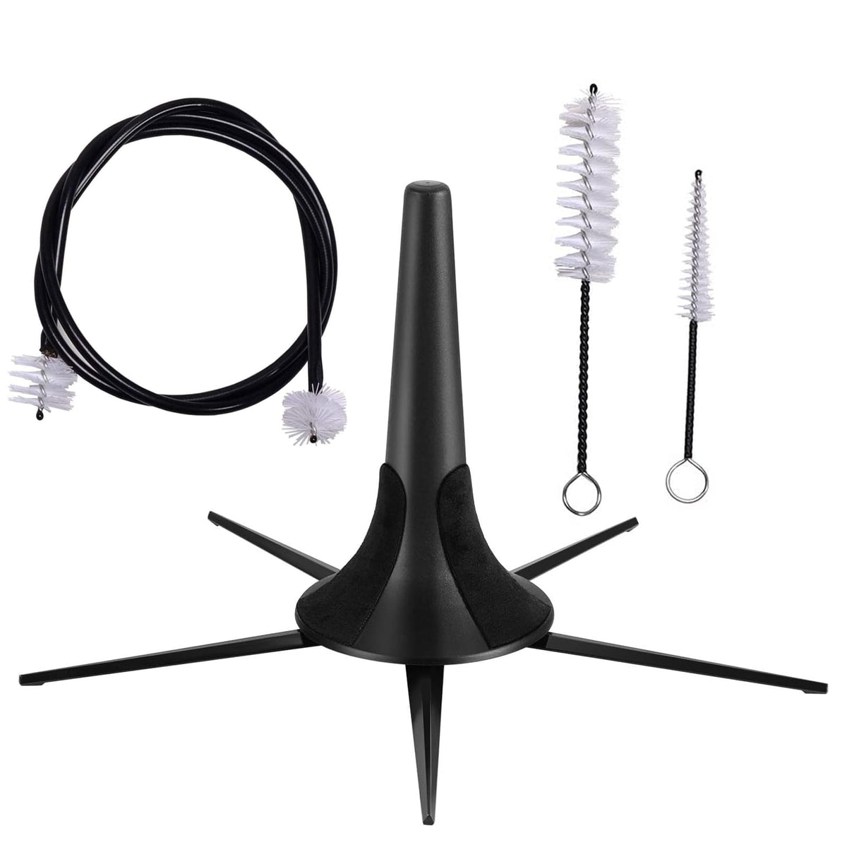 Trumpet Stand and Care Kit with Mouthpiece, Valve, Snake Brush, Foldable Metal 5 Legs Q29971