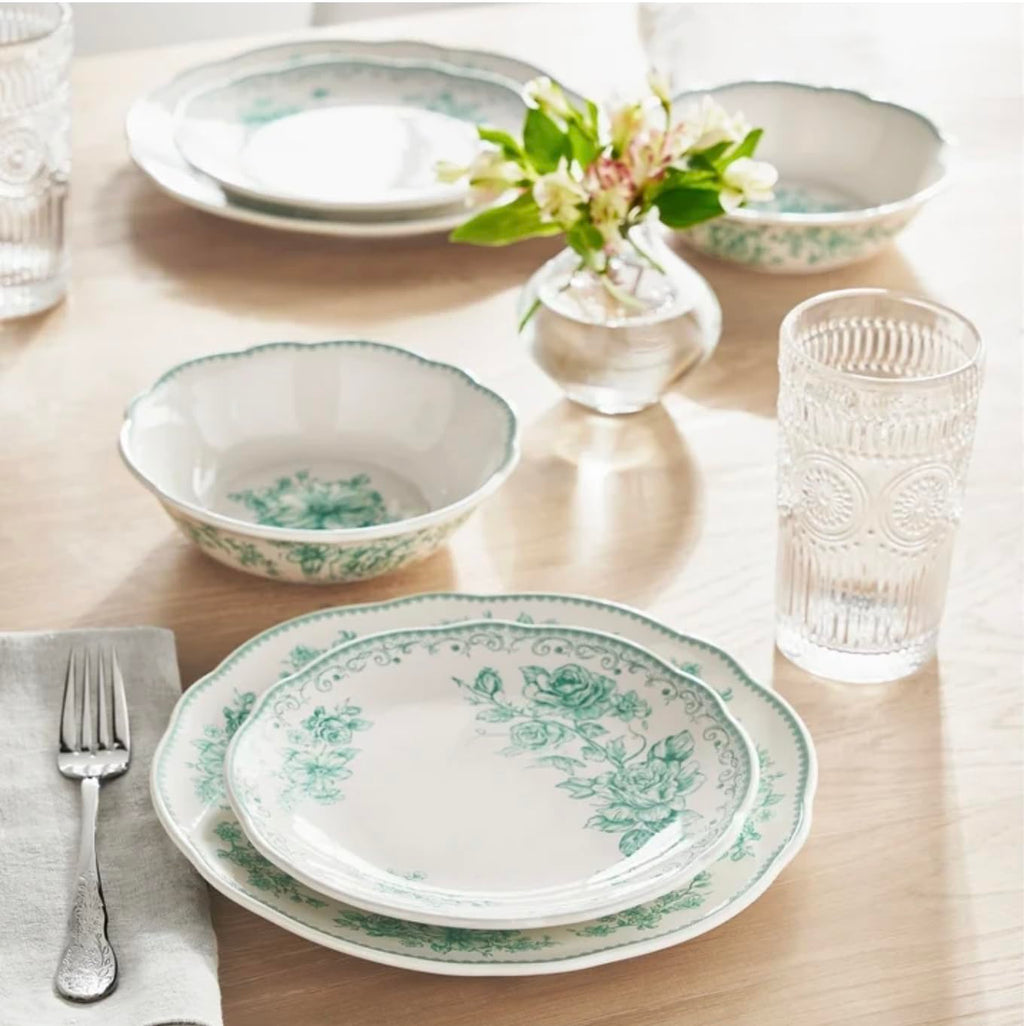12-Piece Green Stoneware Dinnerware Set D12737
