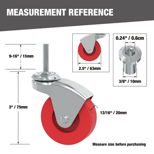 2.5 Inch Stem Caster Wheels Set of 6 P7501