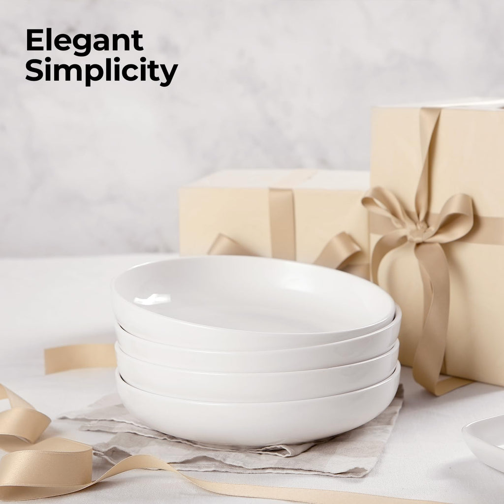 9.75" White Ceramic Pasta Bowls Set of 4 Y5229