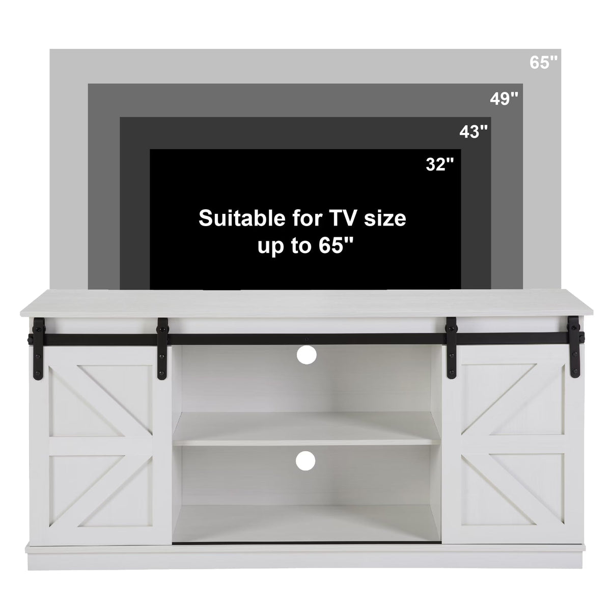 White 65 Inch TV Stand with Sliding Barn Doors and Storage W43075