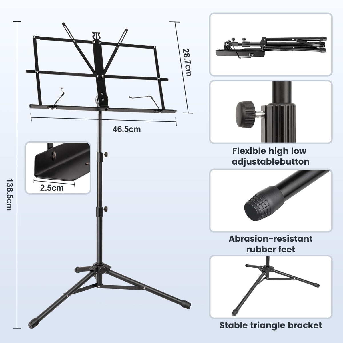 Black Adjustable Metal Music Stand with Carrying Bag S54029