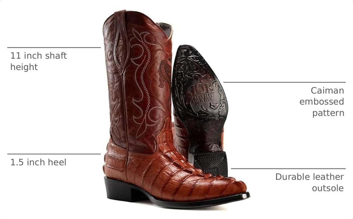 Men’s Genuine Leather Caiman Print J-Toe Western Boots H174