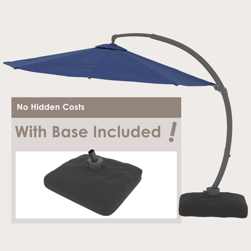 11FT Navy Blue Aluminum Cantilever Patio Umbrella with Base J921391