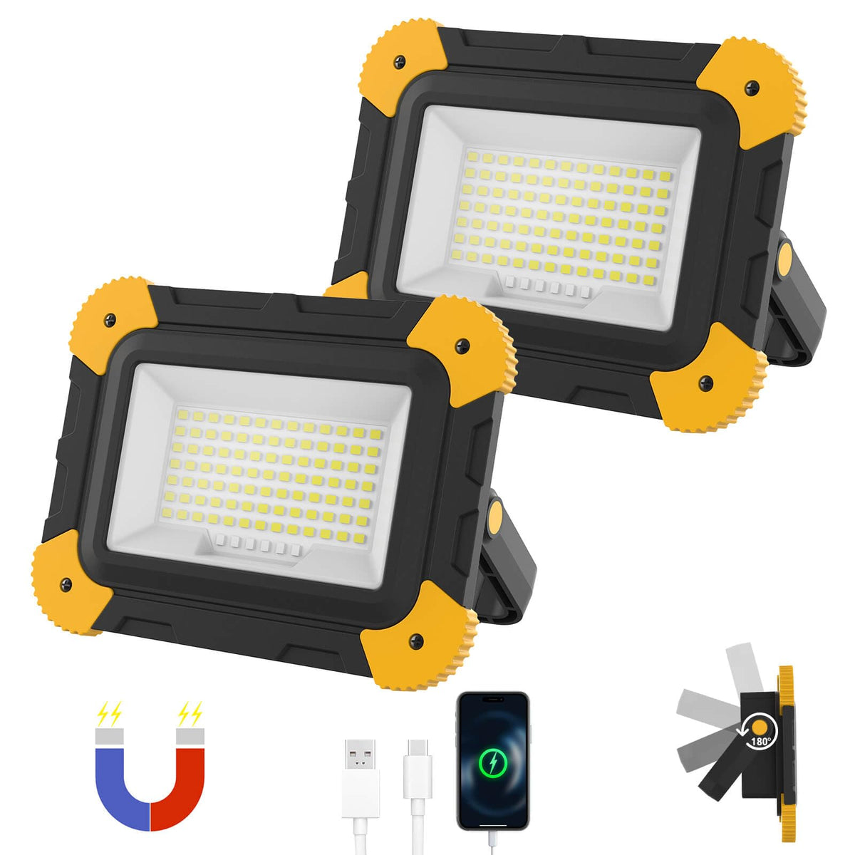 2-Pack Magnetic LED Work Lights USB Rechargeable 40W Z496