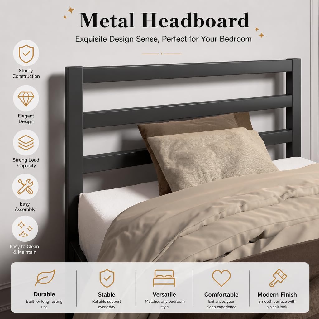 Twin Size Black Metal Bed Frame with Headboard M817964
