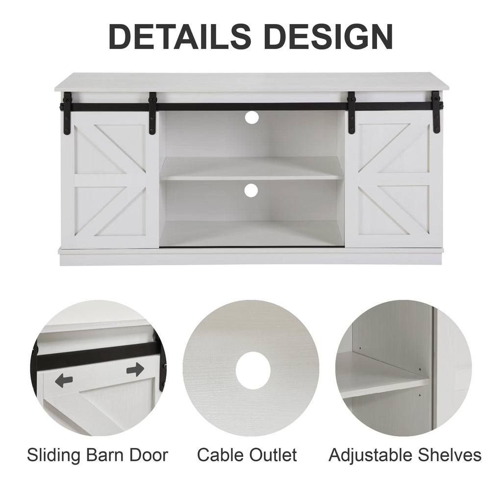 White 65 Inch TV Stand with Sliding Barn Doors and Storage W43075