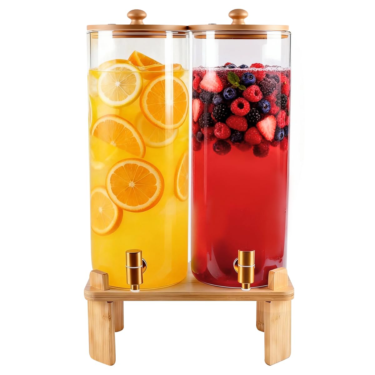 2 Gallon 2 Pack Glass Drink Dispenser with Wood Stand H4952