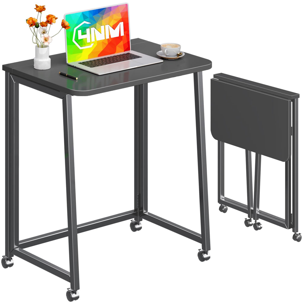 23.6" Folding Mobile Desk with Wheels, All Black L5873
