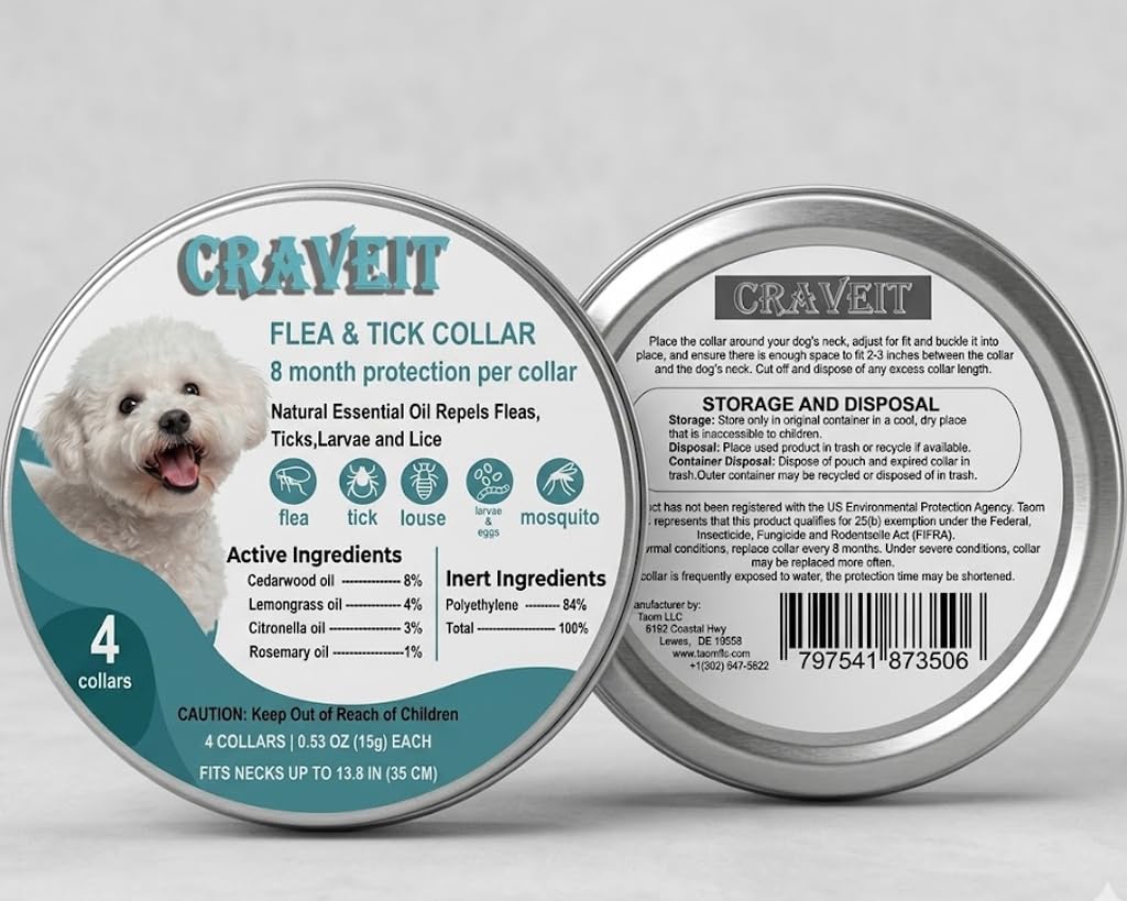 Flea and Tick Collar for Dogs, 4 Pack, Small Dogs Under 18 lbs A297