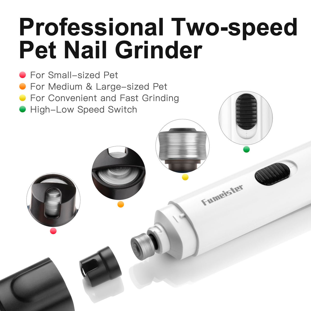 Quiet 2-Speed Type-C Rechargeable Dog Nail Grinder V7699