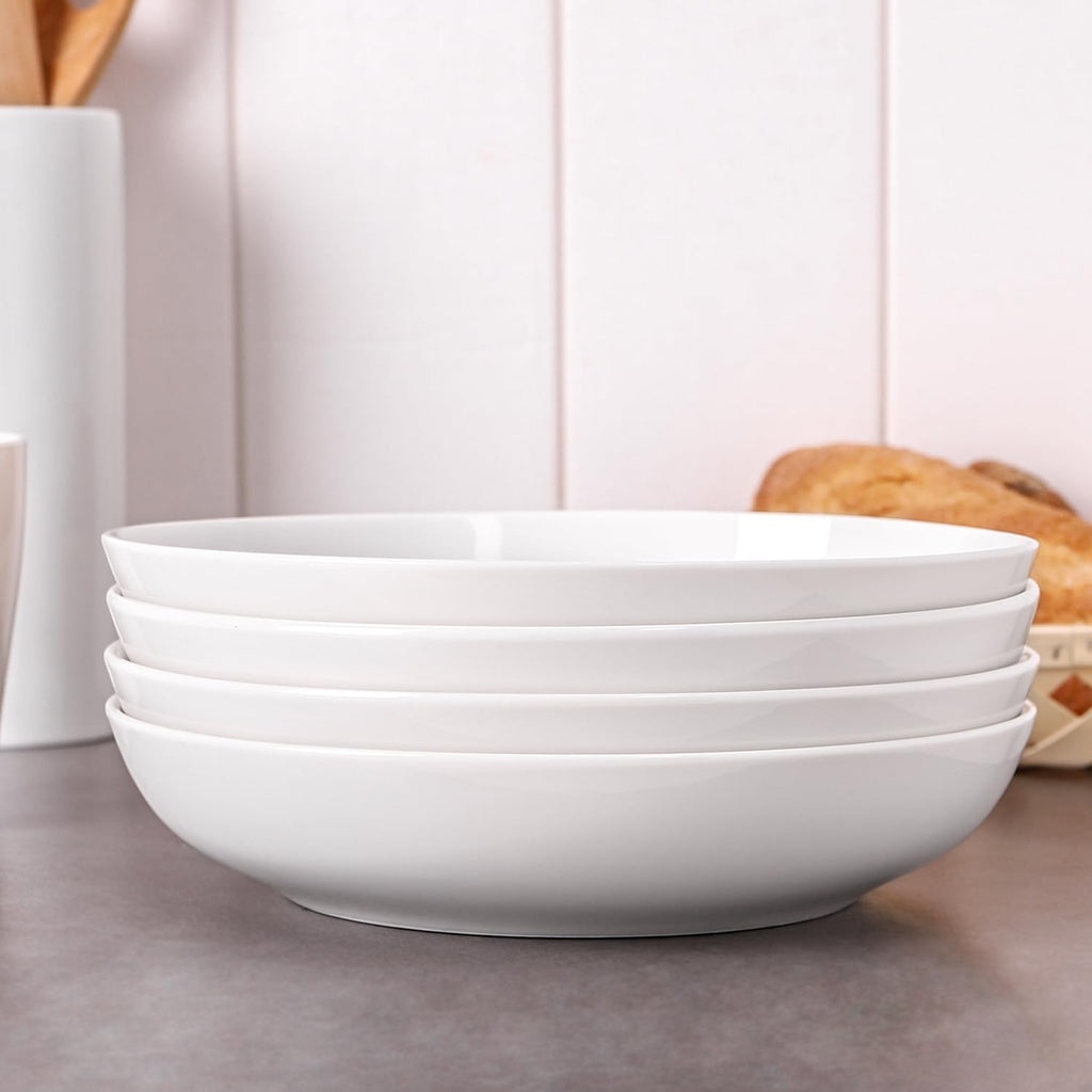 9.75" White Ceramic Pasta Bowls Set of 4 Y5229