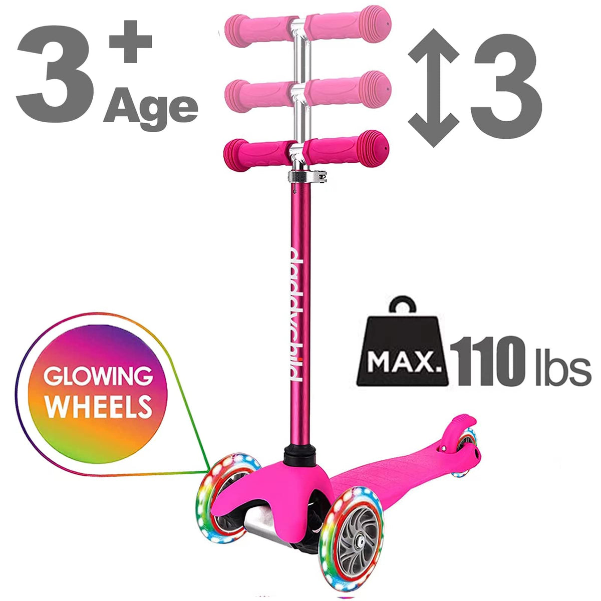 3-Wheel Kick Scooter with Light Up Wheels, 4 Adjustable Heights, Foldable D94362
