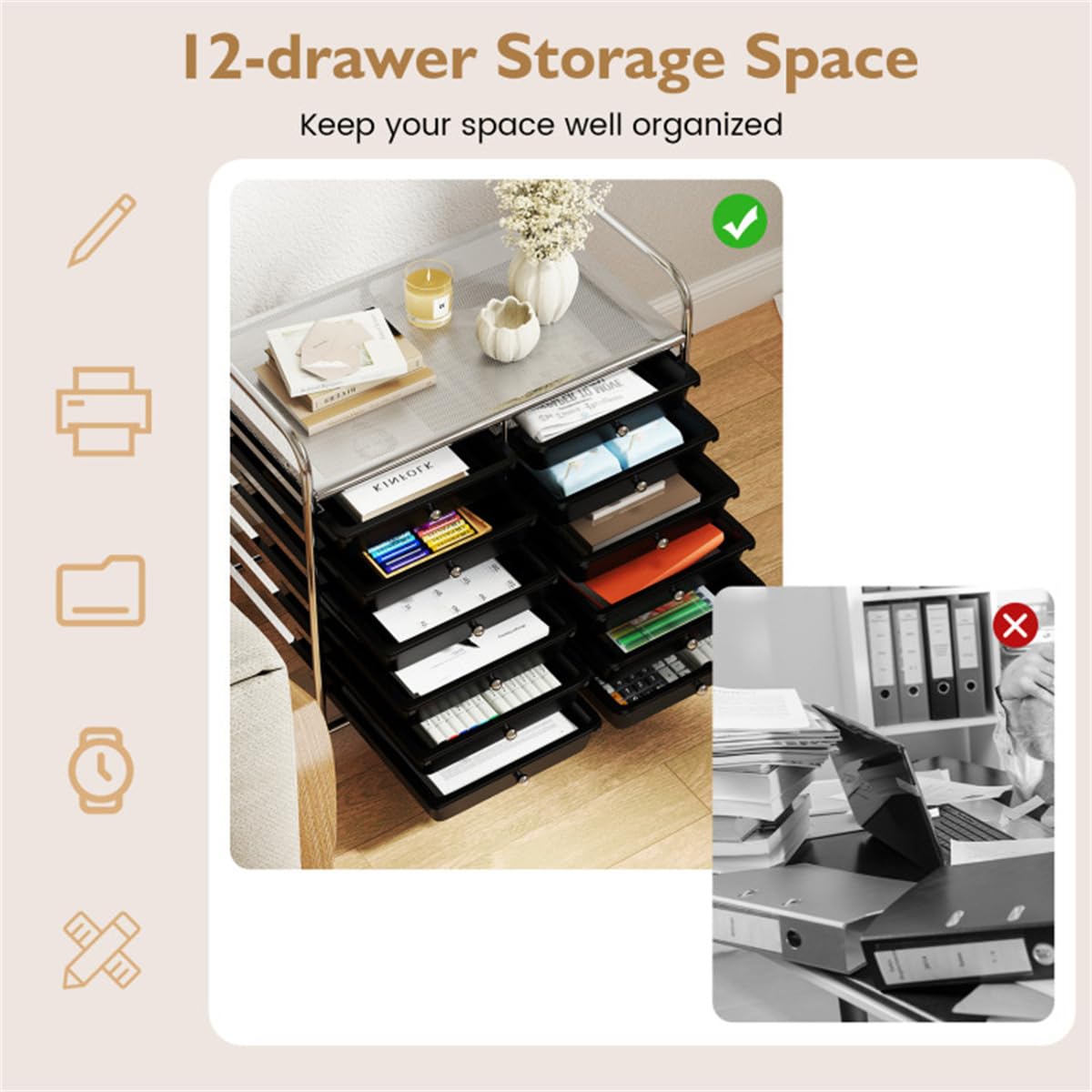 12 Drawer Rolling Storage Cart with Wheels Y980531