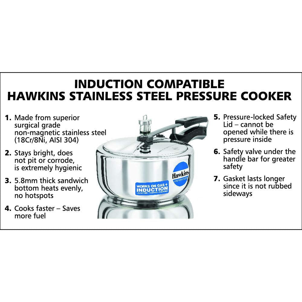 Stainless Steel Induction Compatible Pressure Cooker, 3 Litre N98328